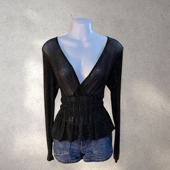 F21 BLACK SHEER GLITTERY TOP - Picture 1 of 2
